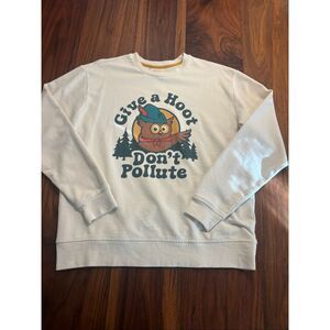 Landmark Project Women's White Give A Hoot Don't Pollute Owl Sweatshirt Small